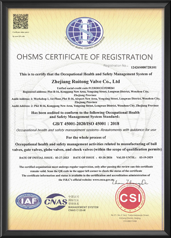 职业健康安全管理体系认证证书-英文